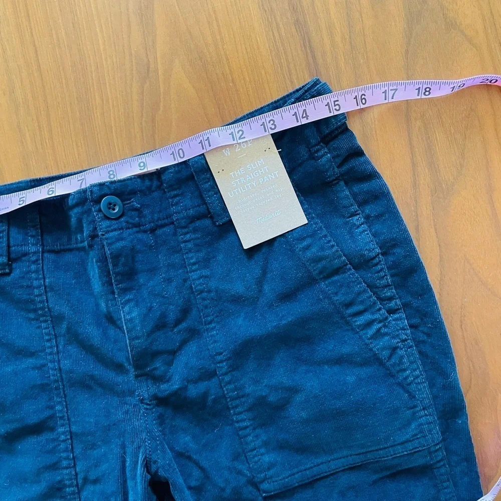Madewell The Petite Slim Straight Trouser Pant in Garment Dye Navy Corduroy NWT